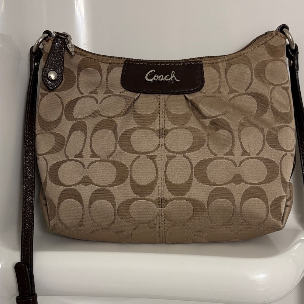 Coach Tan and Brown Signature Crossbody Bag